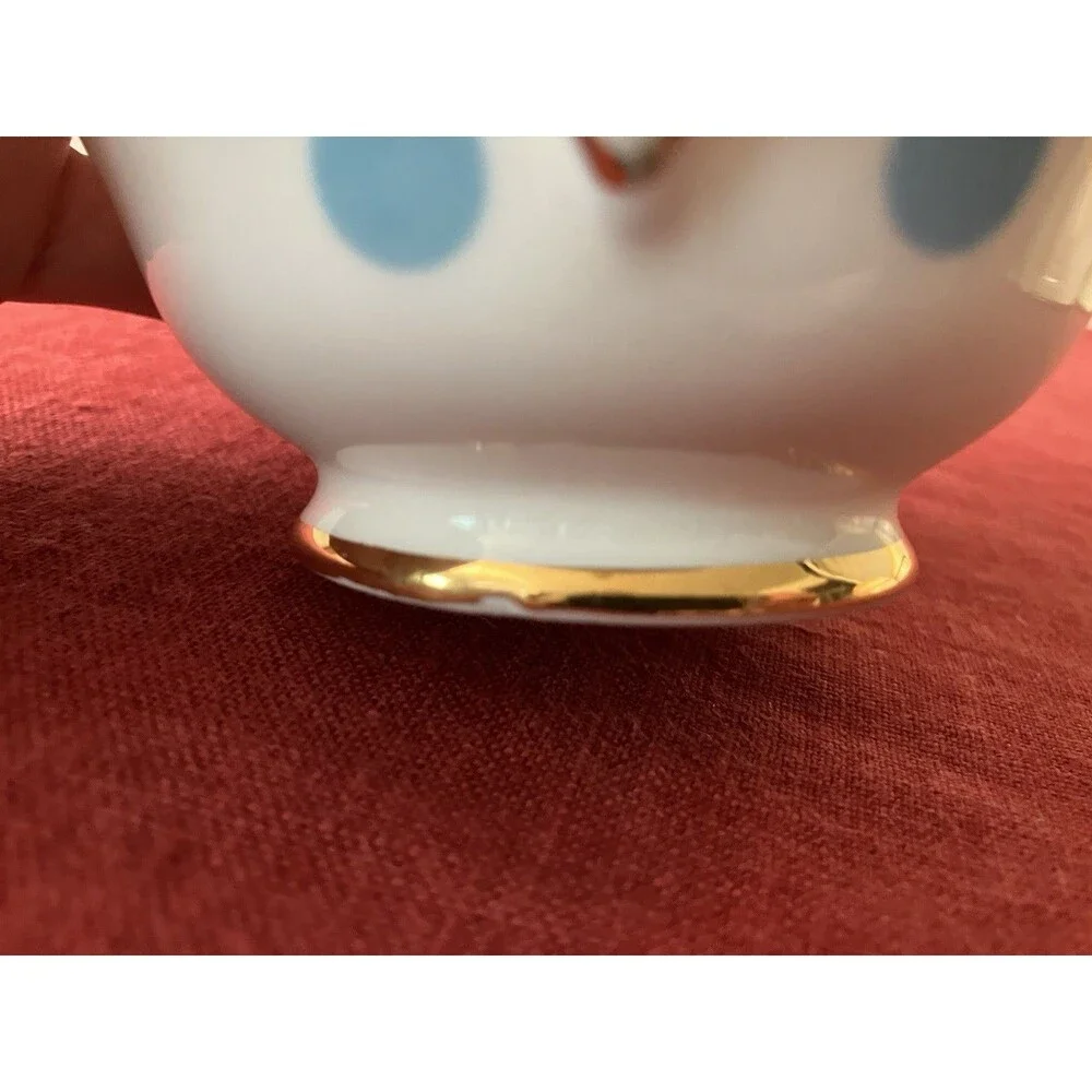 Vintage 1960s Royal Vale Bone China Blue & White Polka Dot Creamer Gold Trim